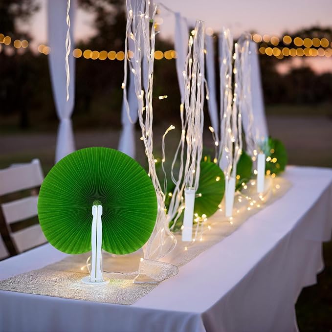 20 Pieces Grass Green Round Paper Fans | Foldable Handheld Fans for Women,Folding Hand Fans for Wedding,Bridal Guest,Church,Party Favors,Dancing,Birthday,DIY
