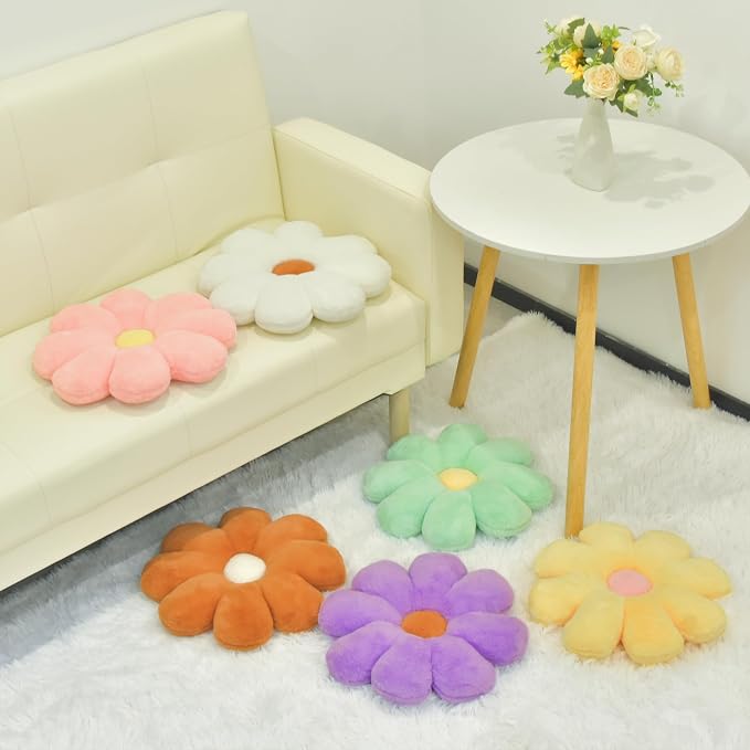 2 Pcs Brown White Throw Pillows Set, Cute Daisy Flower Decorative Throw Pillows Preppy Room Decor Aesthetic Floor Cushions for Girls Bedroom Bed Sofa Chair Decor (Brown & White)