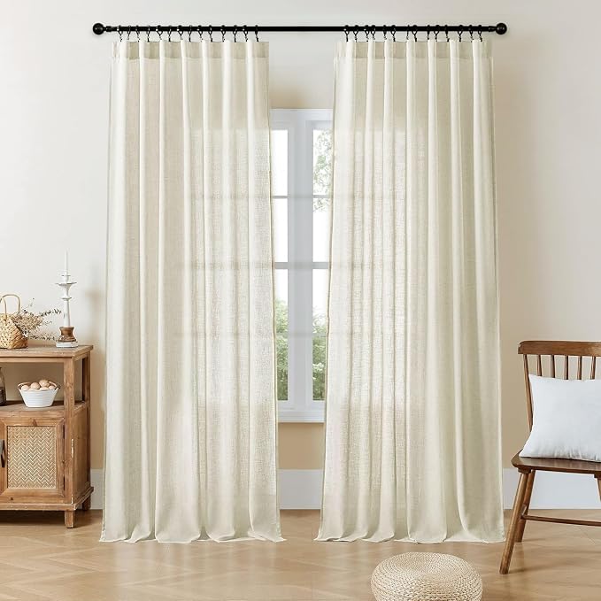 Joydeco Linen Curtains 96 Inch Length 2 Panel Sets,Light Filtering Curtains for Bedroom 100 Inch Wide Living Room Drapes with Back Tabs & Rod Pockets (W100 x L96 Inch, Beige)
