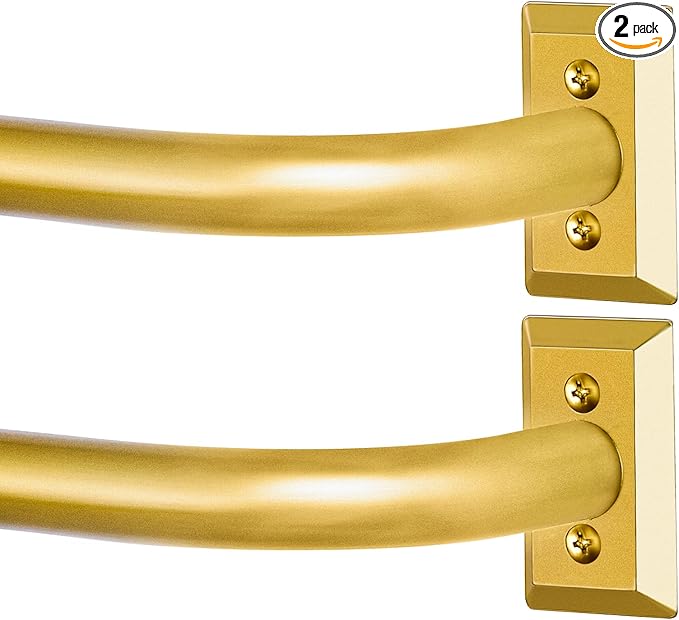 TVWOO Gold Wrap Around Curtain Rods 2 Pack:Blackout Adjustable Window Curtain Rod,Room Darkening Heavy Duty Curved French Metal Single Drapery Rods for Bedroom Kitchen Easy Install,Brass Gold 28-48"
