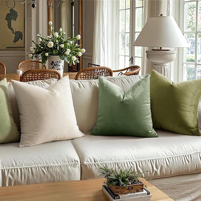 MIULEE Velvet Throw Pillow Covers 16x16 Inch, Pack of 2 - Sage Green, Soft Solid Decorative Pillow Covers Cushion Cases Modern Luxury Home Decor for Spring Couch Sofa Bedroom Livingroom