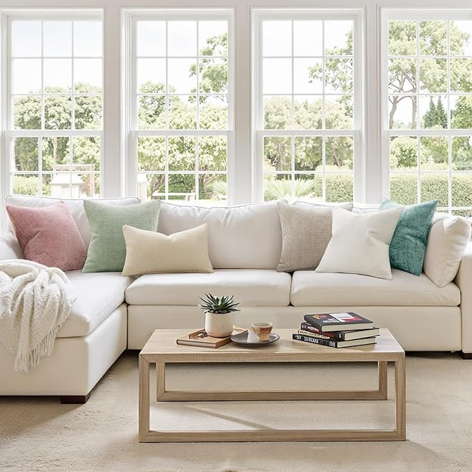 MIULEE Pack of 2 Couch Throw Pillow Covers 20x20 Inch Light Green Modern Boho Accent Decorative Pillow Covers Soft Chenille Farmhouse Cushion Covers for Home Decor Bed Sofa Living Room