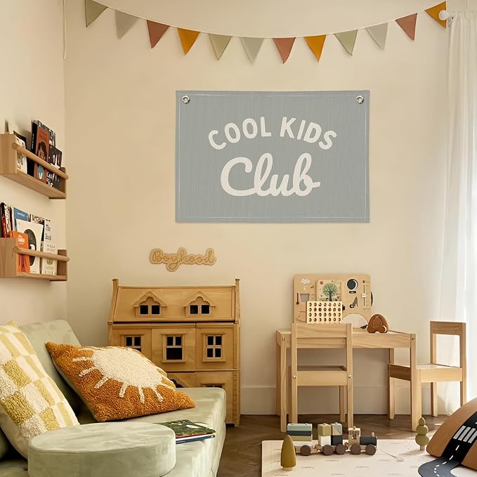 Playroom Wall Decor, Kids Playroom Decor Cool Kids Club Canvas Banner Wall Hanging Banner Flag, Classroom Decorations