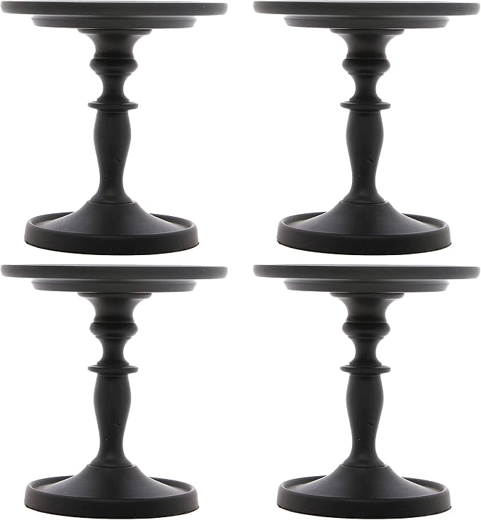 Hosley Aluminum Metal Decorative Pillar Candle Holder Black Finish Set of 4 for Candles or Display, 4.75” High - Ideal for Weddings, Parties, Events, Home Decor, Gifts, Elegant