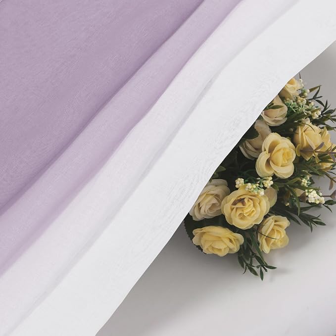 DWCN Faux Linen Ombre Sheer Curtains - 96 inches Long Gradient Semi Voile Curtains for Bedroom and Living Room, Set of 2 Grommet Top Window Curtain Panels, 52 x 96 Inches Long, Lavender
