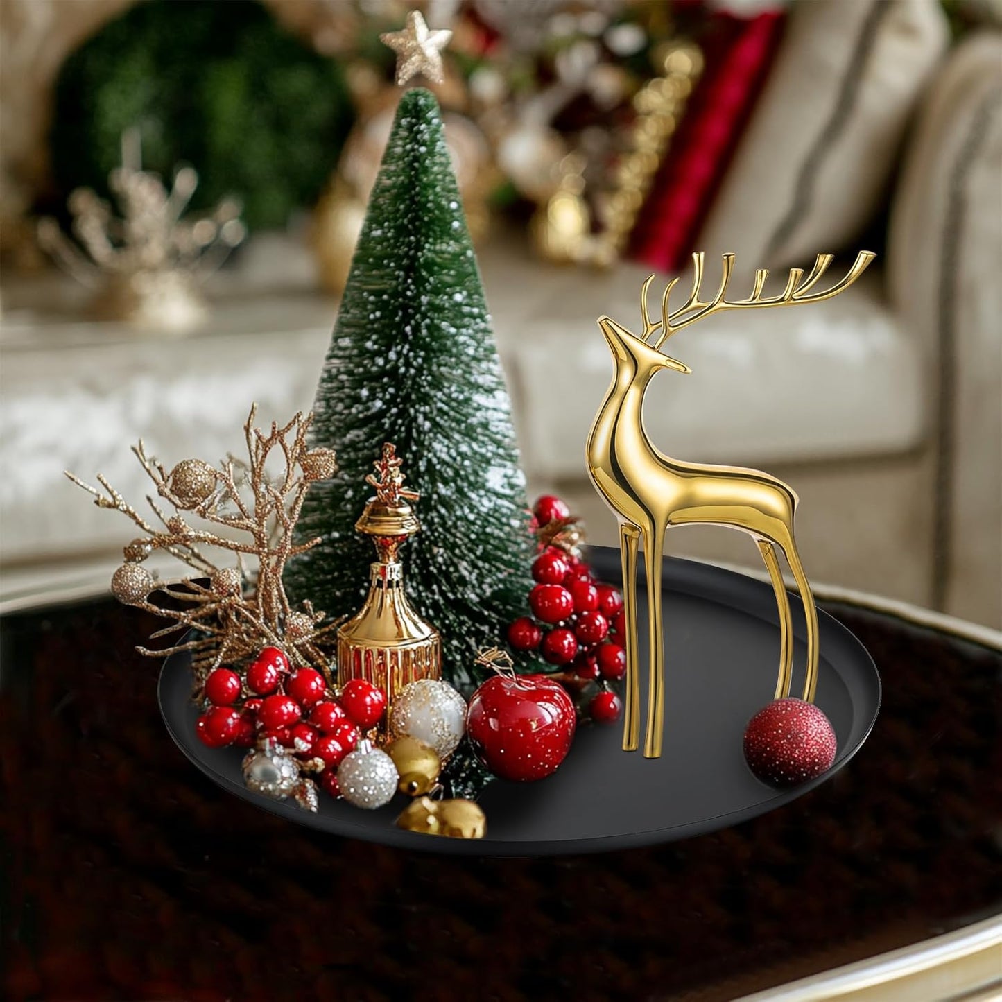 Sziqiqi Reindeer Sculpture for Christmas Table Centerpieces - Gold Brass Deer Antler Statue Decor Metal Elk Figurine Modern Stag Sculpture for Christmas Decorations Indoor Animal Rein Deer Ornaments