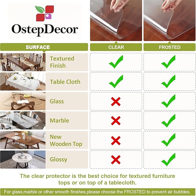OstepDecor Clear Table Protector 42 x 90 Inch, 2mm Thick Plastic Table Cover, Waterproof PVC Clear Table Cover Protector, Desk Protector Mat, Writing Desk Pad for Desktop, Coffee & Dining Room Table