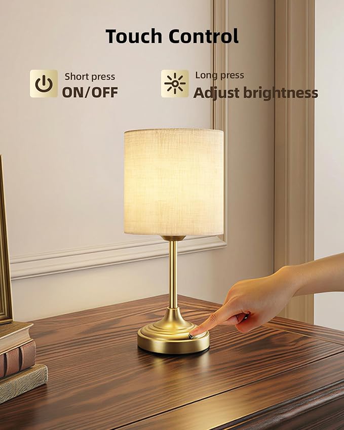 Wireless Lamp, 2-Pack, 8000mAh, Dimmable, Ambient Light, 2700K, Touch Control, Portable, Small, LED, Rechargeable Table, Rechargeable, Cordless, Desk Lamp, Kitchen Lamp, Fabric Shade, for Dining Room