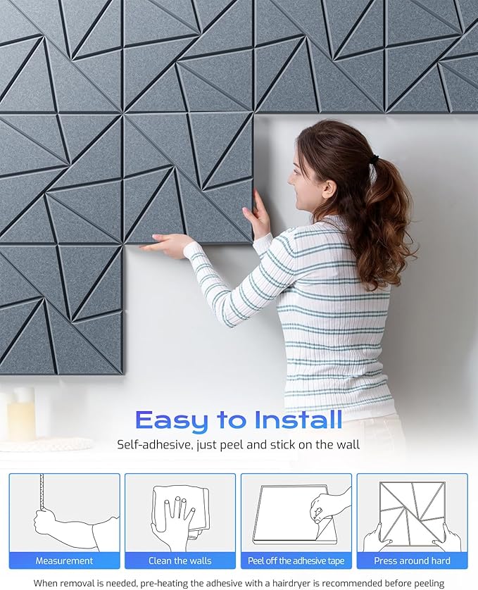 22 Pack Acoustic Panels, Sound Proof Foam Panels for Walls, Self-Adhesive High Density Soundproof Wall Panels, 12" X 12" X 0.4", Sound Absorbing Panels for Home, Studio, Office (Gray)