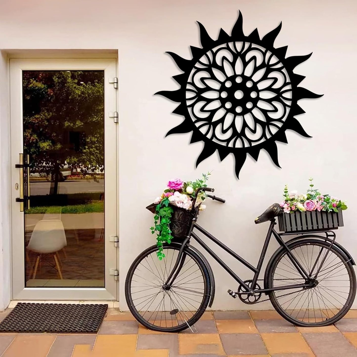 Sunburst Metal Wall Decor, Metal Sun Wall Decor, Metal Sun Flower Wall Art, Outdoor Metal Sun Wall Art, Sun Burst Wall Decor, Home Decor, Patio Decor, Wall Art for Living Room, Bedroom (Silver, 35"x35"|90x90cm)