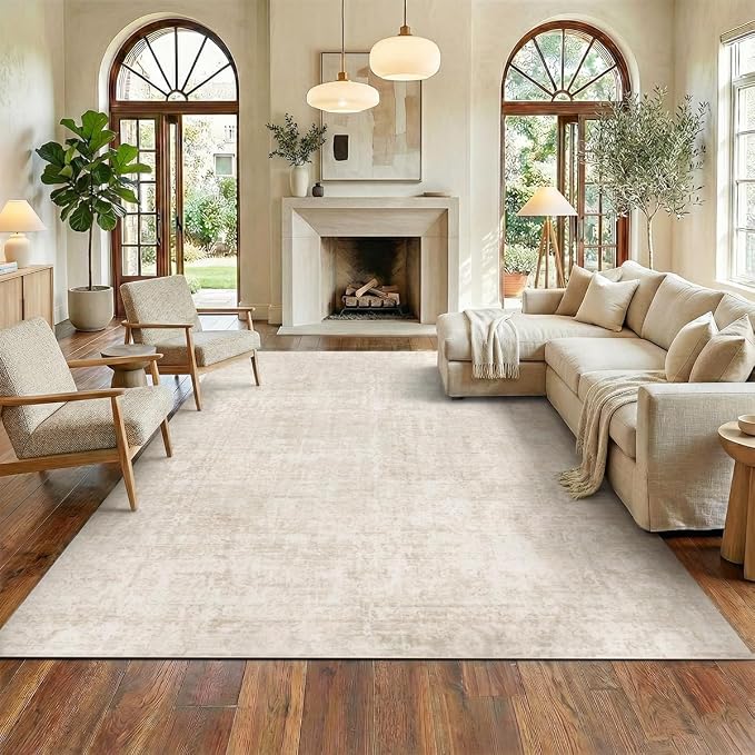Homemate Washable Rug 8x10 Area Rugs - Vintage Faux Wool Rugs for Living Room Bedroom Dining Room - Non Slip Foldable Carpet Indoor Area Rug for Home Decor（8'x10', Beige