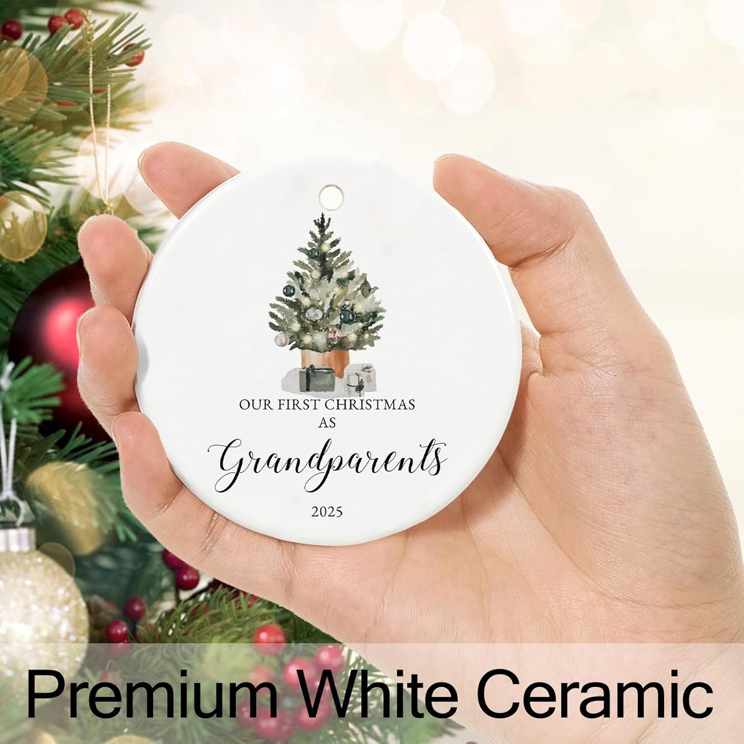 Our First Christmas as Grandparents Ornament 2025,First Time Grandparent Gifts for New Grandparents, Ceramic Keepsake New Grandparents Christmas Ornaments with Ribbon and Box
