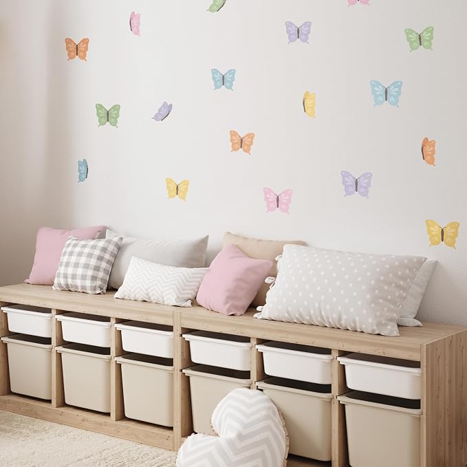 Teddylabels - Rainbow Butterflies - Easy-to-Apply & Removable Wall Stickers: Transform Your Toddlers Bedroom with Durable, Vibrant Peel-and-Stick Wall Decor – Stickers for Kids
