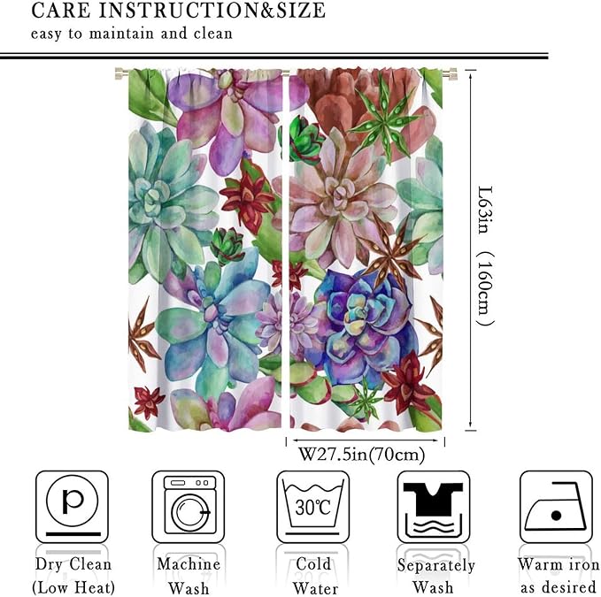Succulents Tropical Plant Curtain Floral Boho Watercolor Summer Desert Botanical Vintage Garden for Home Kitchen Livingroom Coffee Room Curtains Drapes 2 Panels 55x63in