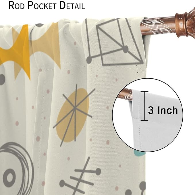 JESTRONRY Mid Century Modern Curtains,Vintage 1950s Atomic Stars Abstract Geometric Shapes Window Treatments Curtains for Living Room Bedroom Kitchen Bathroom Home Decor C 55x63in