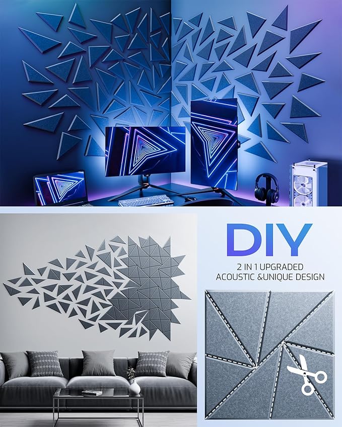 22 Pack Acoustic Panels, Sound Proof Foam Panels for Walls, Self-Adhesive High Density Soundproof Wall Panels, 12" X 12" X 0.4", Sound Absorbing Panels for Home, Studio, Office (Gray)