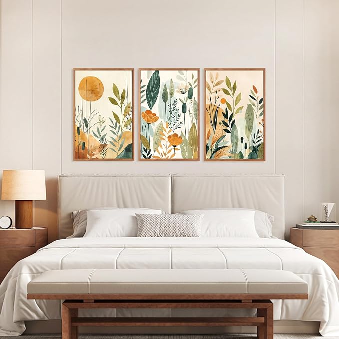 CHDITB Framed Boho Modern Botanical Wall Art Wildflower Picture 24”x36” | Large Framed Botanical Wall Art For Living Room, Modern Flowers Canvas Paintings, Floral Prints Hallway Office Decor