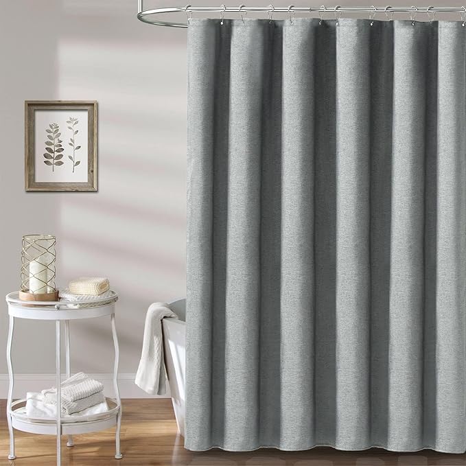BTTN Stall Fabric Shower Curtain - 60x84 Inch Long Linen Textured Heavy Duty Shower Curtain Set with 10 Plastic Hooks, Narrow Spa Decorative Neutral Waterproof Shower Curtains for Bathroom, Gray/Grey