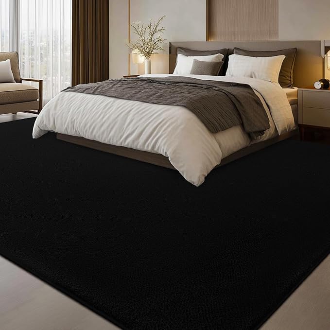 qulint Black Area Rugs for Living Room 6x9, Washable Thickened Memory-Foam Indoor Rug for Bedroom, Minimalist Modern Carpet Non Slip Comfy Alfombras for Student Classroom Dorm Office Home Decor