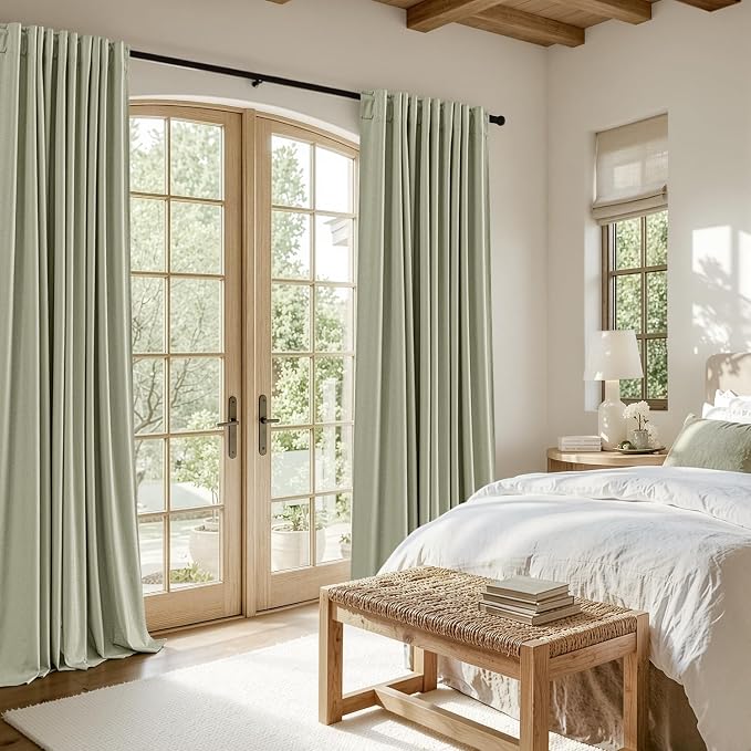 MIULEE 100% Blackout Linen Curtains for Bedroom 90 inches Long, Thermal Insulated Room Darkening Black Out Drapes for Living Room, Back Tab Rod Pocket, 2 Panels Set, 40 Wide x 90 Length, Sage Green