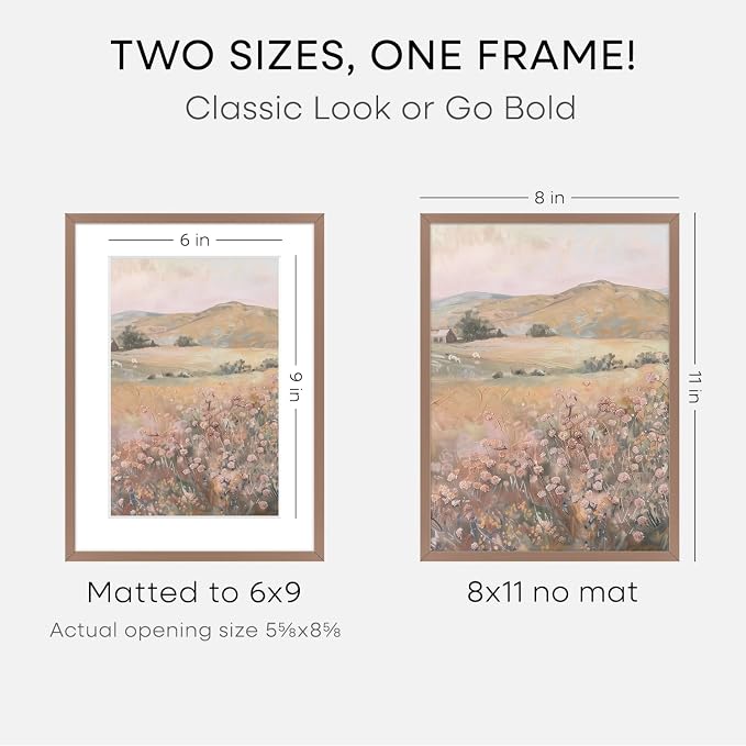 Homeforia 8x11 Picture Frame Mocha, High End Metal 8 x 11 Poster Frames with Mat 6 by 9 for Photo, 11x8 Frame Matted to 6x9 inch Print, 8by11 Wall or Tabletop Frames, Tempered Glass, Wall Kit, Set of 2