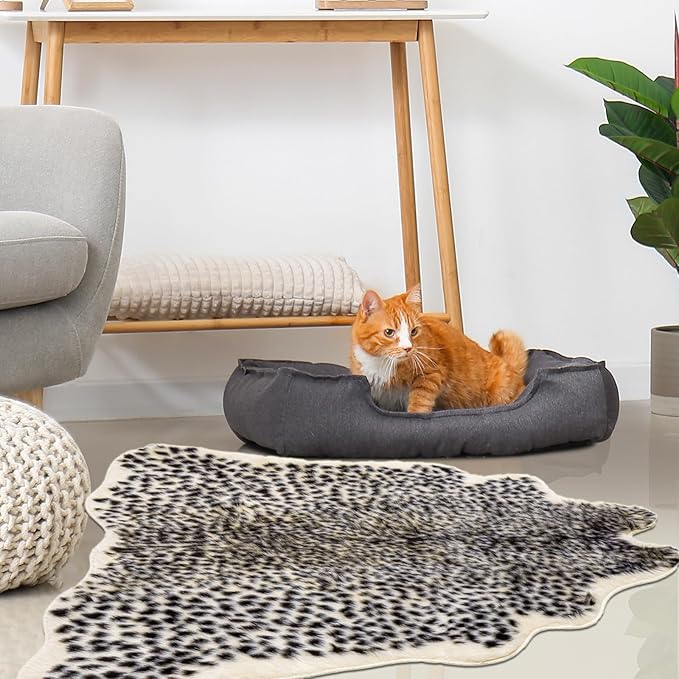Leopard Print Rug, Faux Cowhide Cheetah Skin Rug Animal Printed Area Rug Carpet for Home Office, Livingroom, Bedroom