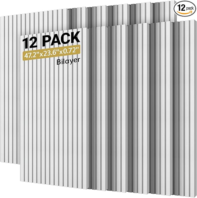 TONOR Dual-Layer Thickened Acoustic Wall Panels Self Adhesive, 12 Pack 47.2"x23.6"x0.72" High Density Large Sound Proof Panels for Walls, Peel and Stick Wall Panels for Interior Wall Décor, White