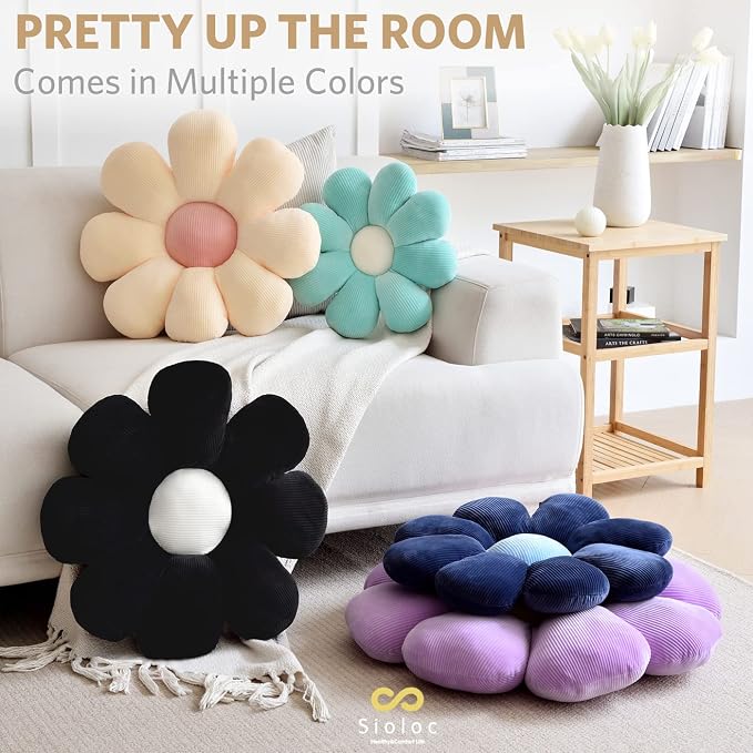 Sioloc Flower Pillow, Shaped Throw Pillow Butt Cushion Floor Seating Cushion, Cute Room Decor & Plush Pillow for Bedroom Sofa Chair (Beige, 23.6" ), 1 Count (Pack of 1)