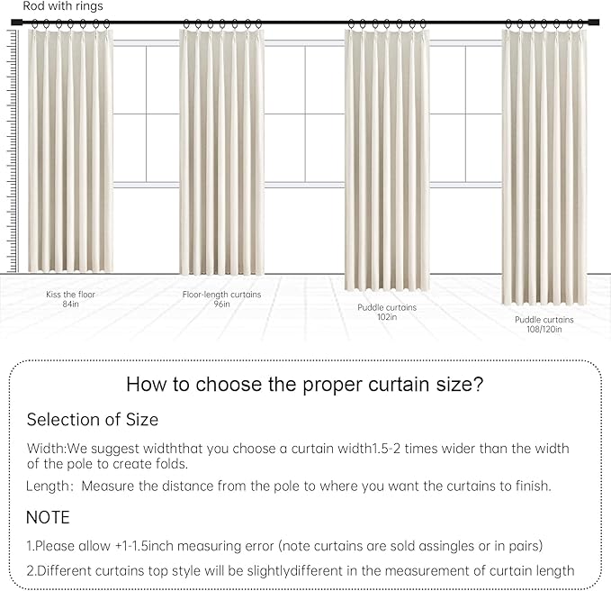 Topfinel 95 Inches Long Pinch Pleated 100% Blackout Curtains,Thermal Insulated Brich Linen Pinch Pleat Viral Drapes with Hooks Rings 2 Panel Sets,Neutral Cream Ivory Back Tab Window Curtains