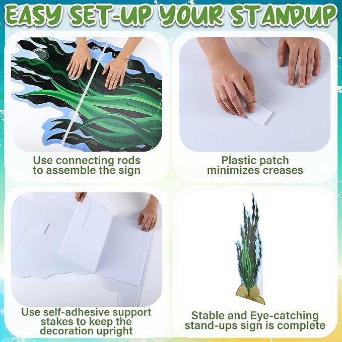 Geelin 3 Sets 47" H Seaweed Cardboard Cutout Stand up Under The Sea Party Decoration Seaweed Life Size Photo Props Ocean Plants Standee for Summer VBS Underwater Beach Halloween Party Supplies