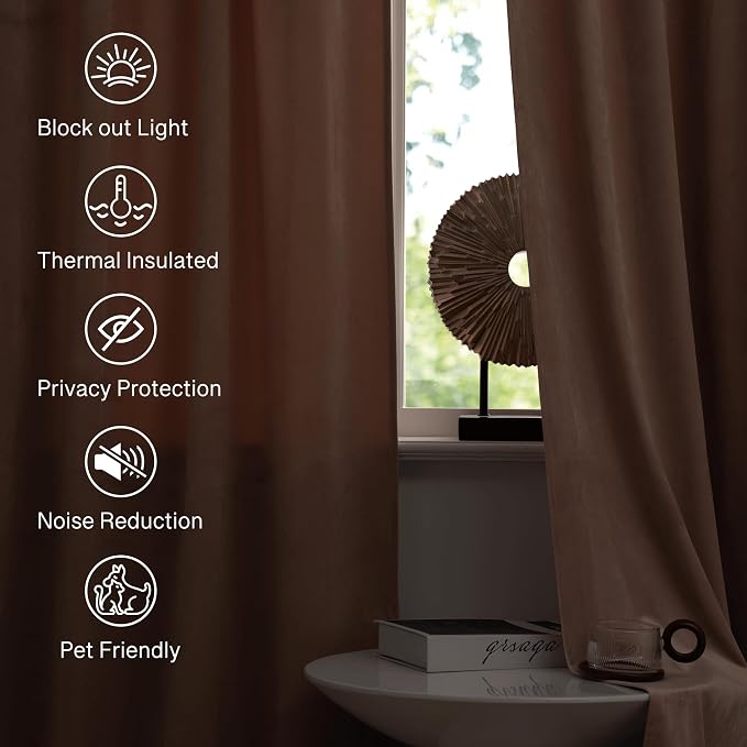 StangH Blush Beige Velvet Curtains for Living Room 96 inches Long, 2 Panels | Privacy, Room Darkening, 300GSM Soft Velvet, Thermal Insulated, Office, Dining Room, Hallway, Nursery Girls Window Decor