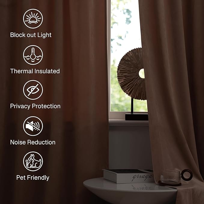 StangH Blush Beige Curtains 62 inches Wide for Sliding Door, 2 Panels | Privacy Wide Curtains, Room Darkening, 300GSM Soft Velvet, Thermal Insulated, Office, Living Room, Divider Panels