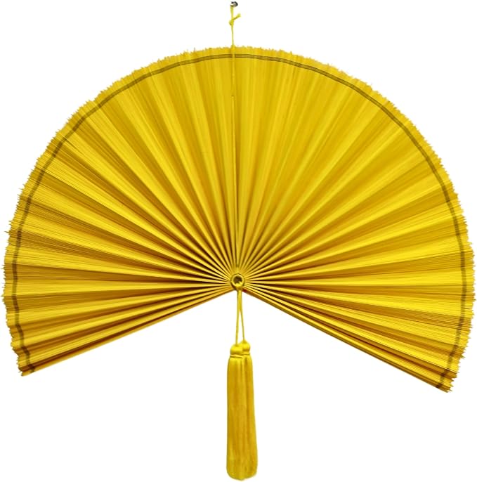 SUCHUBU Asian Bamboo Wall Fan, 40" Handwoven Decorative Fan, Large Japanese Wall Hanging, Farmhouse Bedroom Decor, Natural Woven Fiber Art, Easy to Mount Wall Pediment (Yellow, Medium)