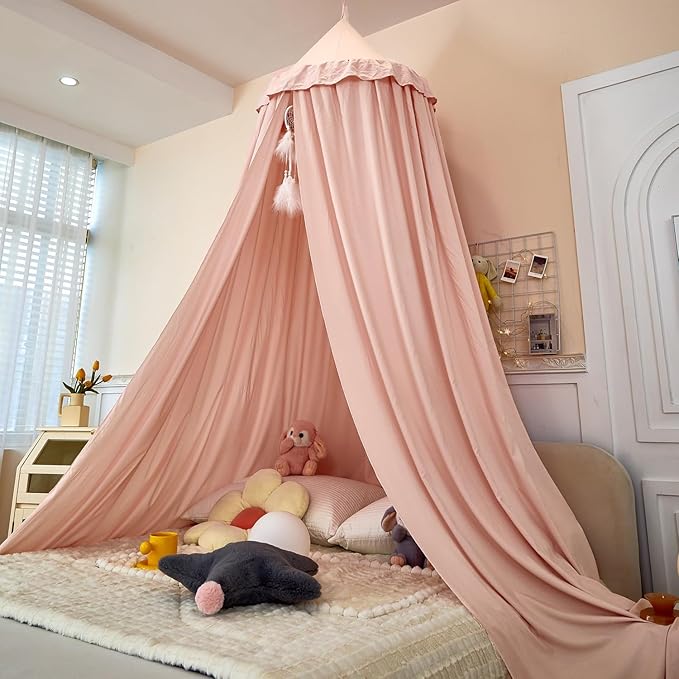 Princess Decor Canopy for Kids Bed, Soft and Durable Bed Canopy for Girls Room Tent Canopy Dreamy Mosquito Net Bedding, Children Reading Nook Canopies Indoor (Pink)