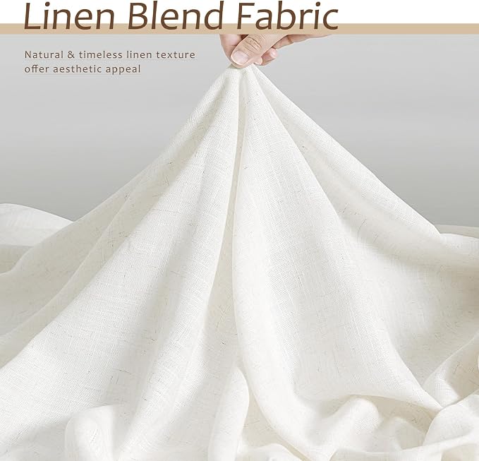 Linen Living Room Curtains 72 Inch Long 2 Panels for Home Office Room Semi Sheer Modern Aesthetic Drapes Light Filtering Window Treatments with Rod Pocket Back Tab Lightweight for Bedroom 52x72