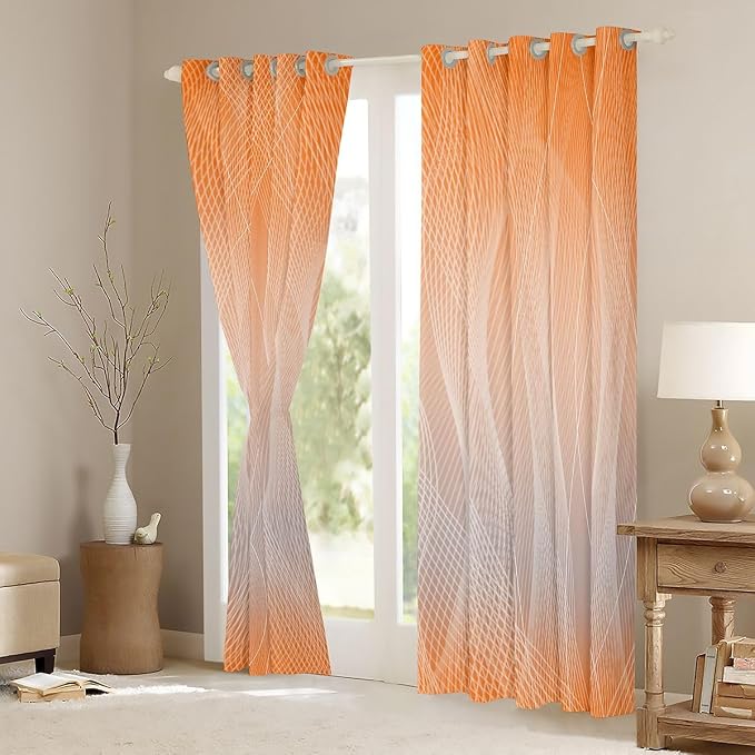 jejeloiu Orange Darkening Drapes Kids Ombre Grey Strip Lines Curtains for Bedroom Living Room Gradient Style Blackout Curtains for Women Men Lightweight Abstract Window Treatments s