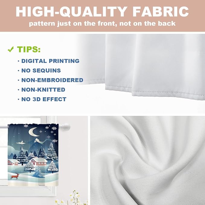 Shrahala Winter Snow Landscape Blackout Curtain Tiers, Snowy Tree Fields Houses Hills Kitchen Valance Light Blocking Tier Drapes with Rod Pocket, 2 Pack 26 X 24 in