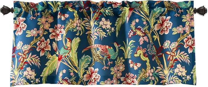 Lush Decor Dolores Light Filtering Valance Curtains Single, 52" W x 18" L Navy & Multi -Valances for Windows - Vintage Valance Floral - Coquette Decor