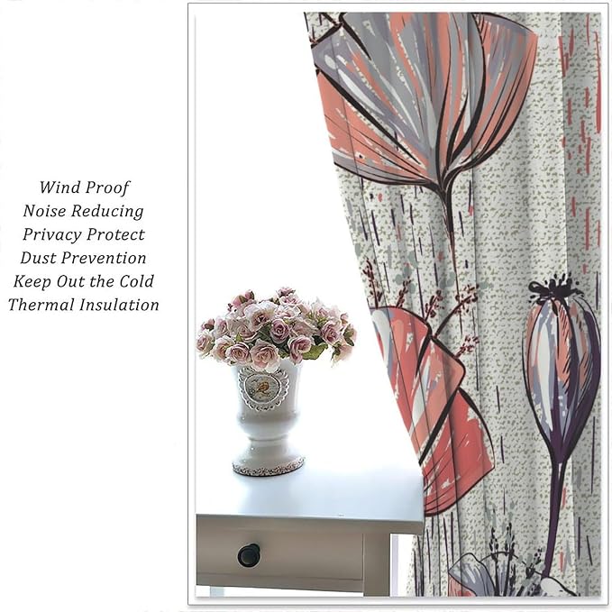 Black Blackout Curtains with Floral Patterns, Vintage Watercolor Red Floral Curtains for The Bedroom, and Heat-Insulating Curtains for The Living Room84X84 Inch