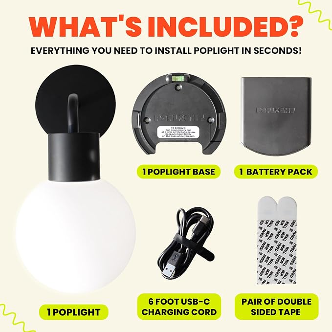 Poplight Wireless Wall Sconce (Shark Tank) Rechargeable & Dimmable LED Light w/App Control & Damage-Free Install, Moveable Modern Ambient Lighting for Elegant Home & Bedroom Decor | Matte Black