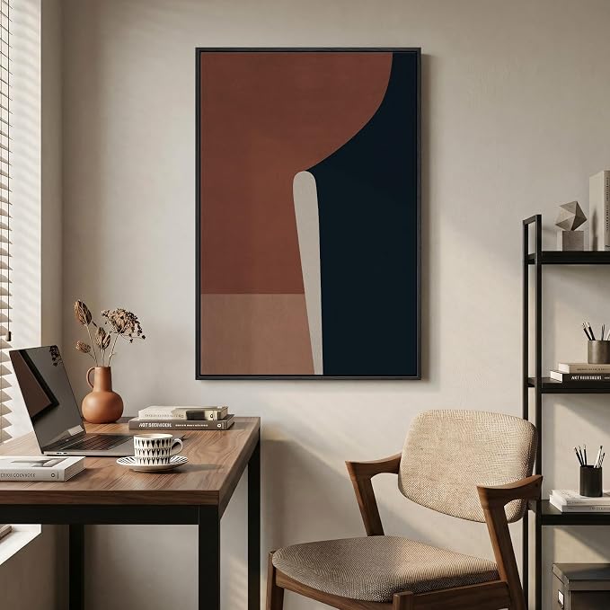 Framed Abstract Neutral Brown Wall Art for Living Room, Modern Boho Color Block Canvas Paintings Prints Artwork for Walls, Vertical Minimalist Pictures Wall Decor for Bedroom Home Office, 24x36 Inch