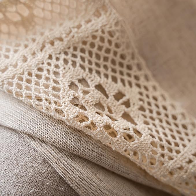 OYX Boho Curtains Crochet Lace Patchwork Semi-Blackout Bohemian Handmade Tassels, Rod Pocket Window Treatment Vintage Rustic Farmhouse Drapes for Living Bedroom, 2 Panel 52" W x 84" L, Beige