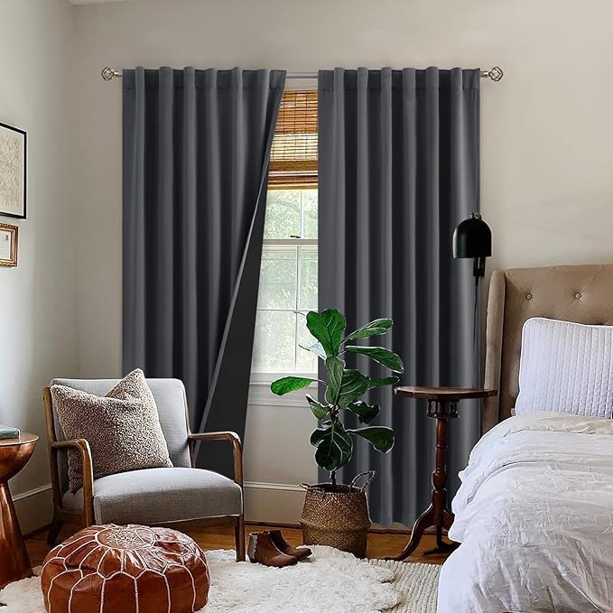 BGment Dark Grey 100% Blackout Curtains for Bedroom, 78 Inch Black Out Living Room Panels with Thermal Liner, Rod Pocket and Back Tab Double Layer Room Darkening Drapes, 2 Panels, Each 52 x 78 Inch
