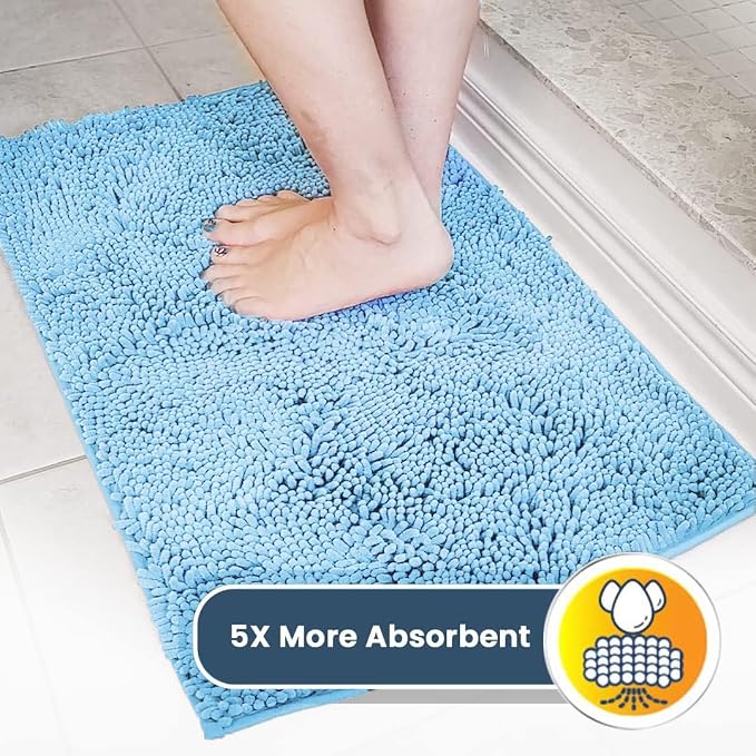 Muddy Mat® | Super Water Absorbent Door Mat Indoor, Microfiber Quick Dry Chenille Entryway Rug, Slip Resistant Front Door Mat, Indoor Mats for Entryway, Machine Washable Pet Rug, Sky Blue 6ft x 9ft