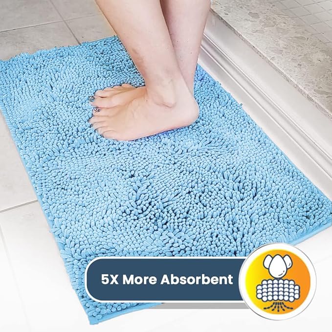 Muddy Mat® | Super Water Absorbent Door Mat Indoor, Microfiber Quick Dry Chenille Entryway Rug, Slip Resistant Front Door Mat, Indoor Mats for Entryway, Machine Washable Pet Rug, Sky Blue 48"x60"