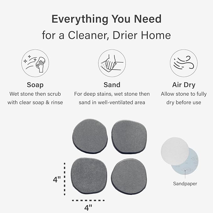 Dorai Home Stone Coasters Set - Diatomaceous Earth Water-Absorbing Drink Coaster for Coffee Table, Kitchen or Bar, Modern Stone Appearance | Slate - Set of 4