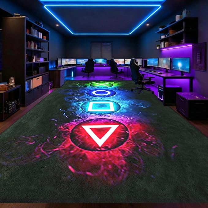 Gaming Rug for Gaming Room 8 x 10 Large Gamer Rug for Boy Bedroom Cool Player Video Games Carpets Child Play Game Console Decorate Boys Teens Floor Mat Black