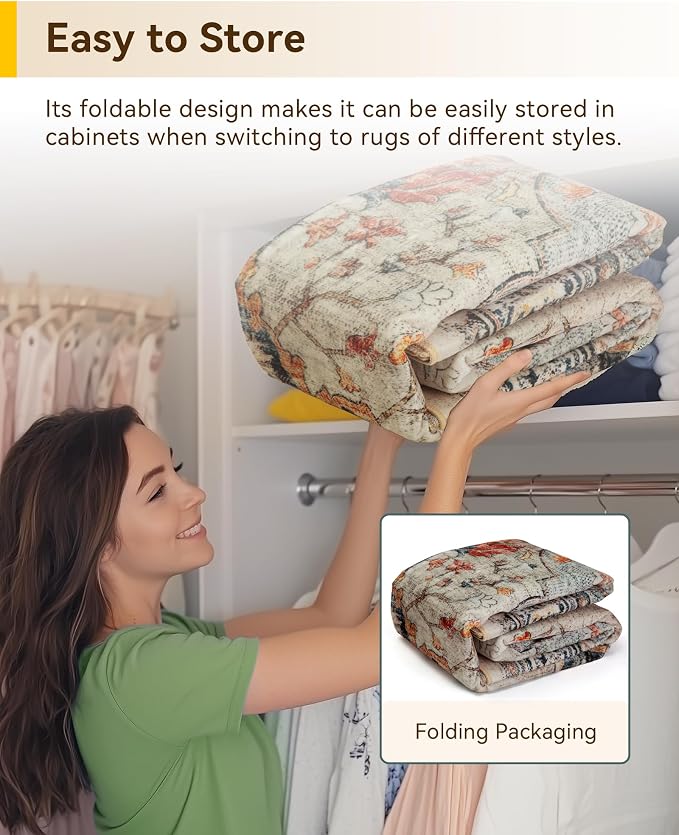 RELEANY Area Rugs 6'x8' Washable Non-Slip, Floral Vintage Distress Medallion Carpet for Living Room Bedroom Dining Room, Beige Navy Blue Orange Colorful