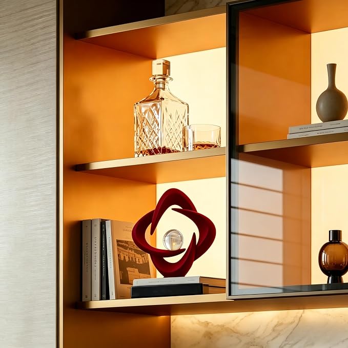 AWNR Gold Abstract Sculpture House Decor Aesthetic - Home Décor Accents for Nightstand, Shelves, Dining Room, Entryway Table, Office, Desk Accessories (Flocked red C)