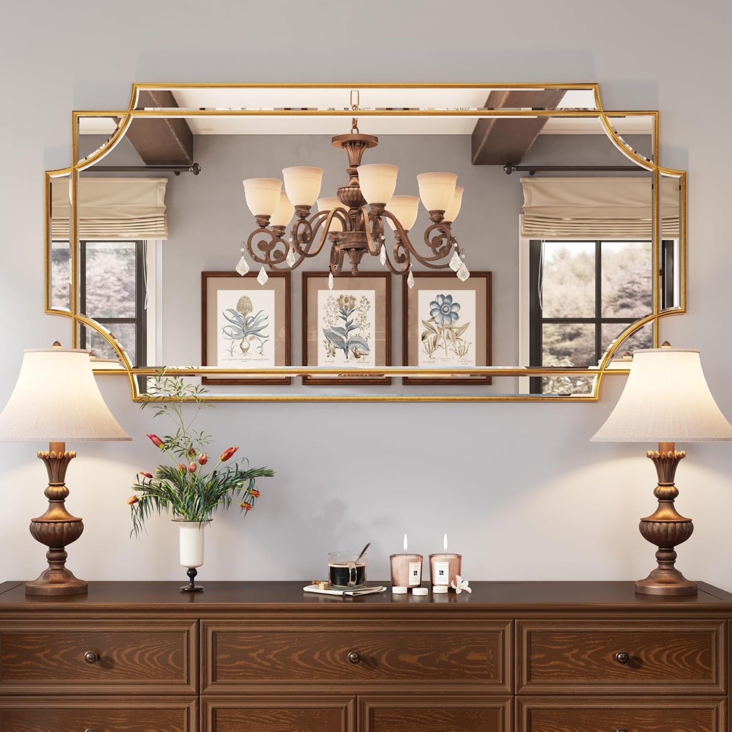 Kelly Miller 24"x48" Large Gold Mirror for Wall, Gold Traditional Wall Mirror Art Decorative Mirror Beveled Full Length Mirror Home Decor for Bathroom Living Room Bedroom Kitchen Farmhouse Entryway